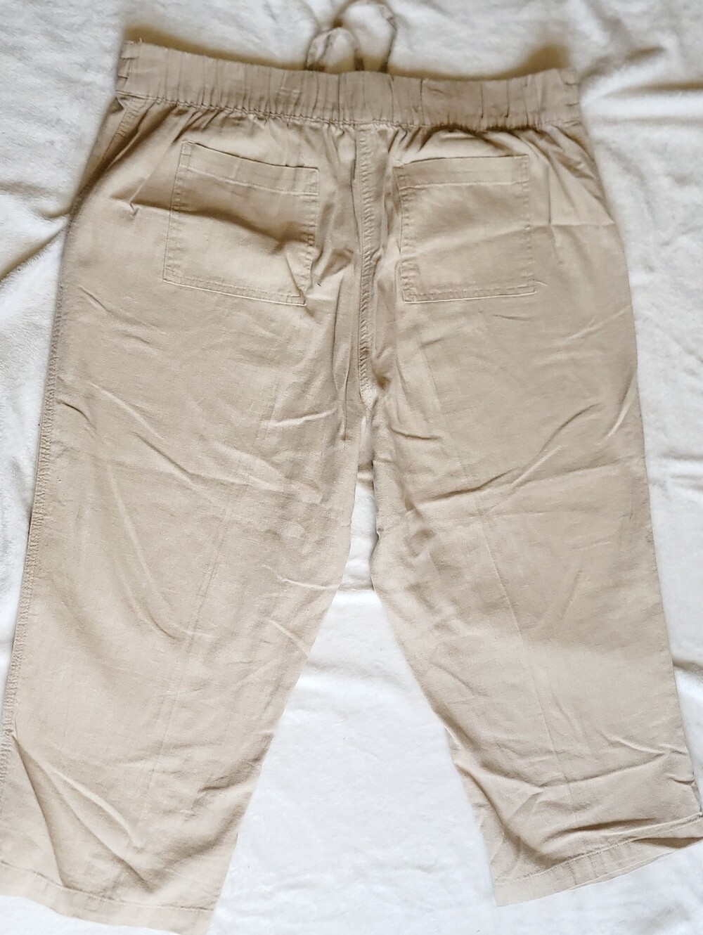 Per Se Womens XL Linen And Viscose Capri Stretch Beach Drawstring Beige Coastal - Picture 8 of 9